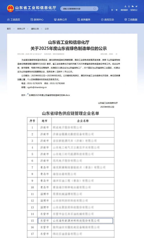 海科新源榮膺山東省綠色供應鏈管理企業，引領可持續發展新標桿